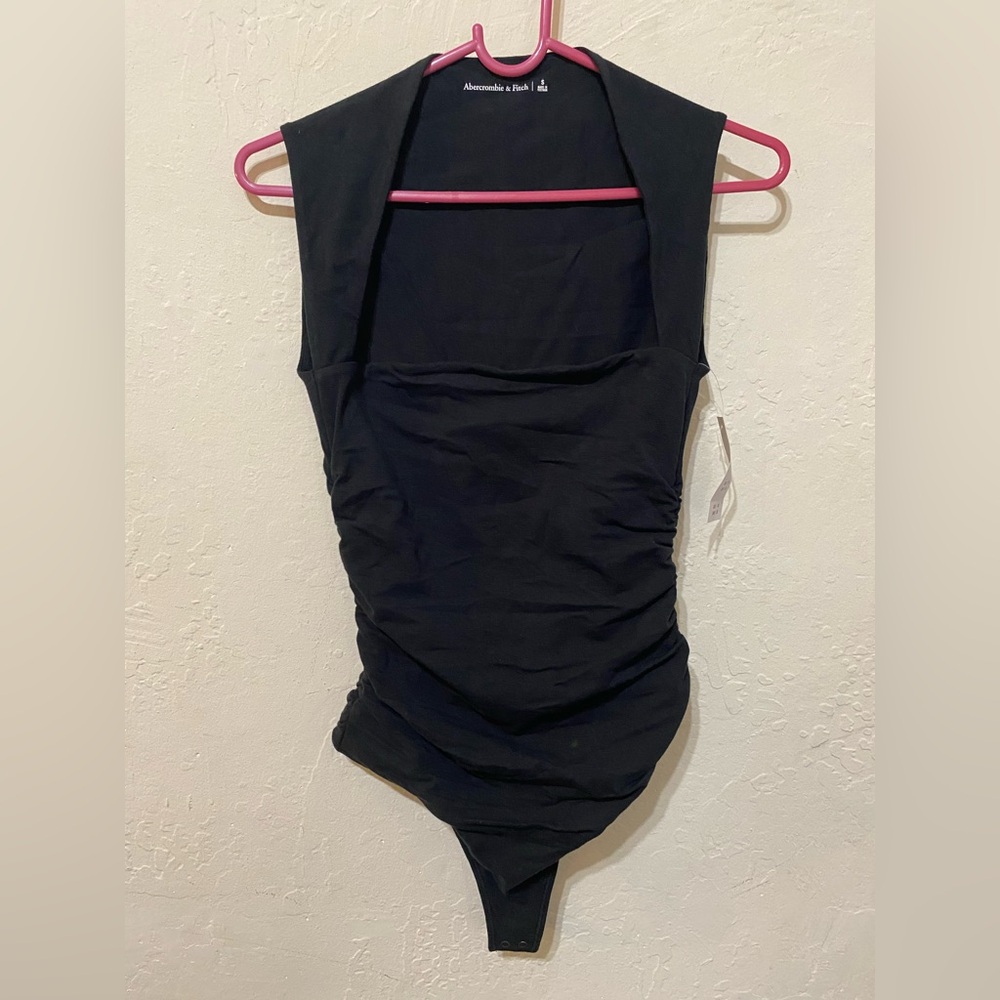Abercrombie & Fitch Black Ruched Sleeveless Bodysuit NWT Size Small